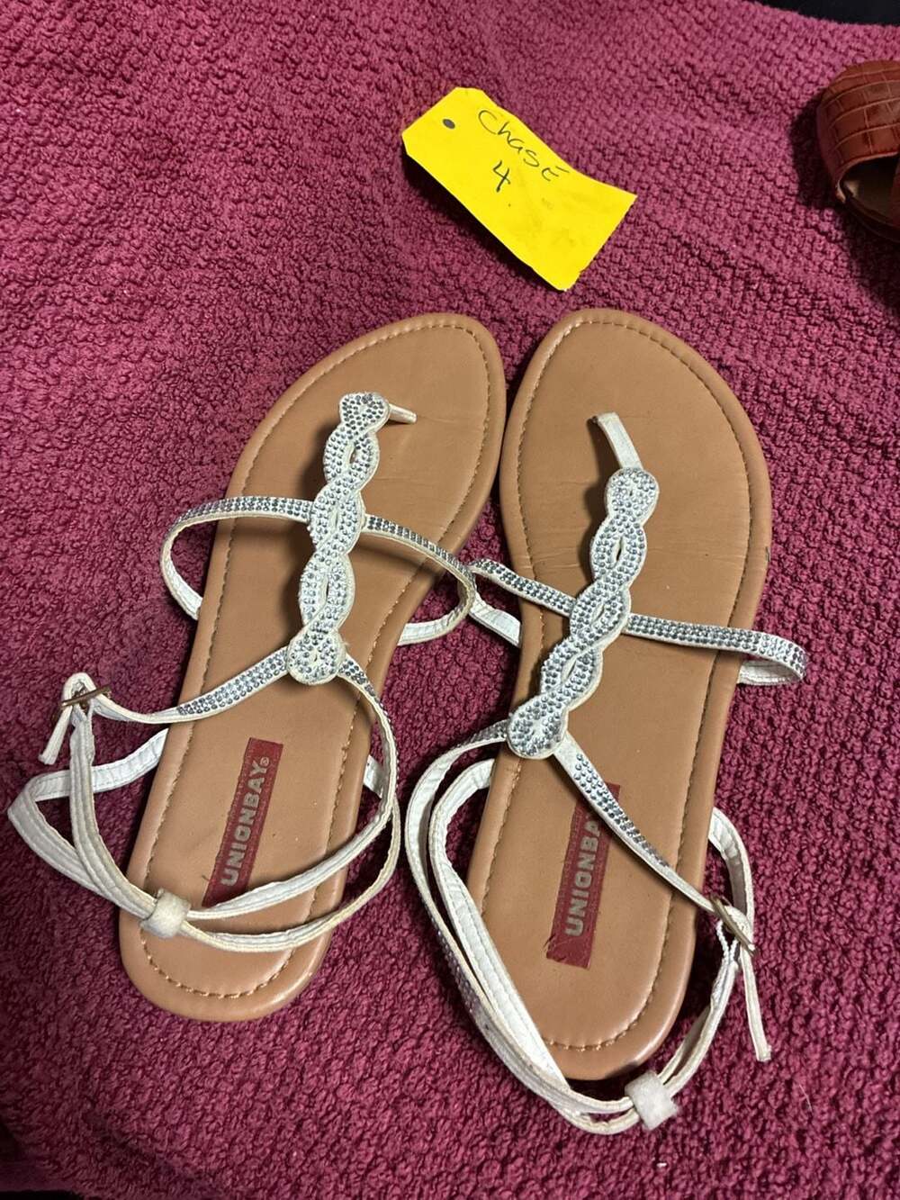 Unionbay Women's Braided Rhinestone T-Strap Flat Sandals